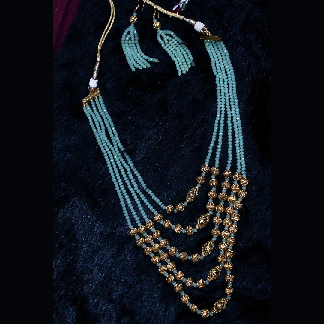 Pearlescent Peacock Green Long Necklace